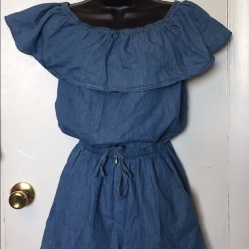 Denim off shoulders romper